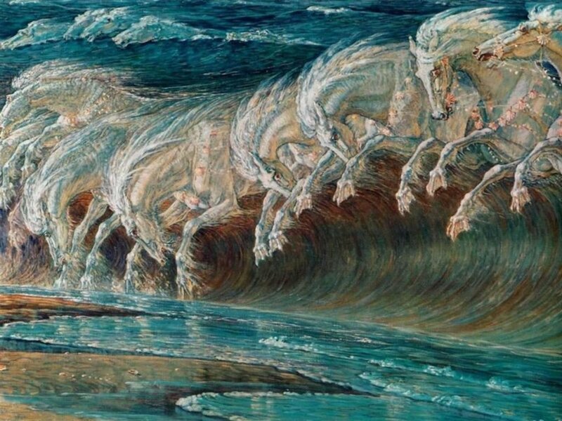 Horses on a stormy sea