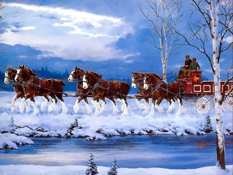 Horses Pulling a Sleigh — Blue