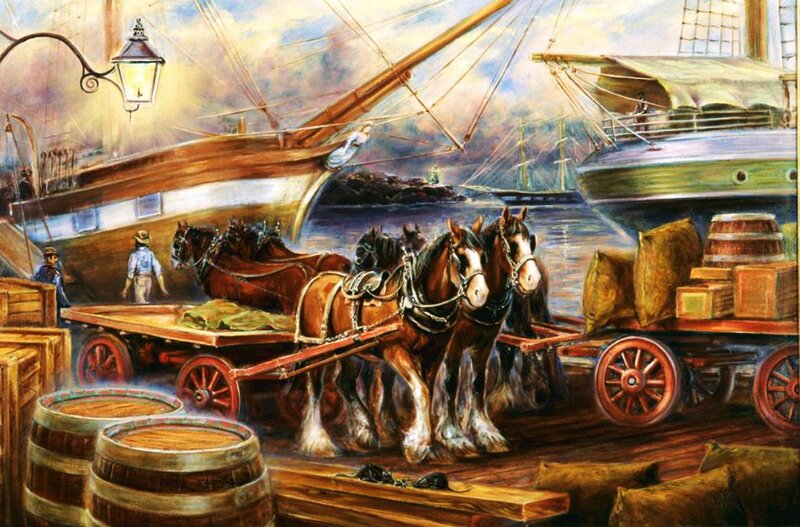 Horses Pulling Cart — Brown
