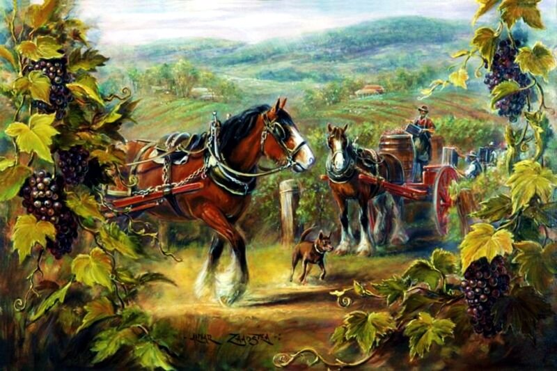 Horses Pulling Carts — Green
