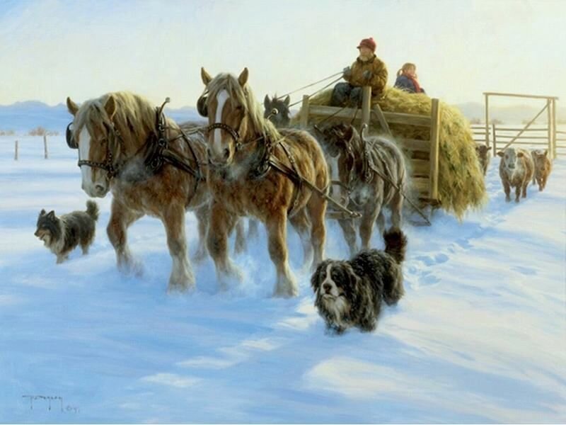 Horses Pulling Hay Wagon