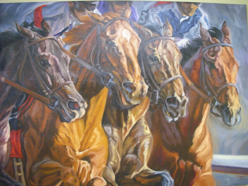 Horses racing in a painting