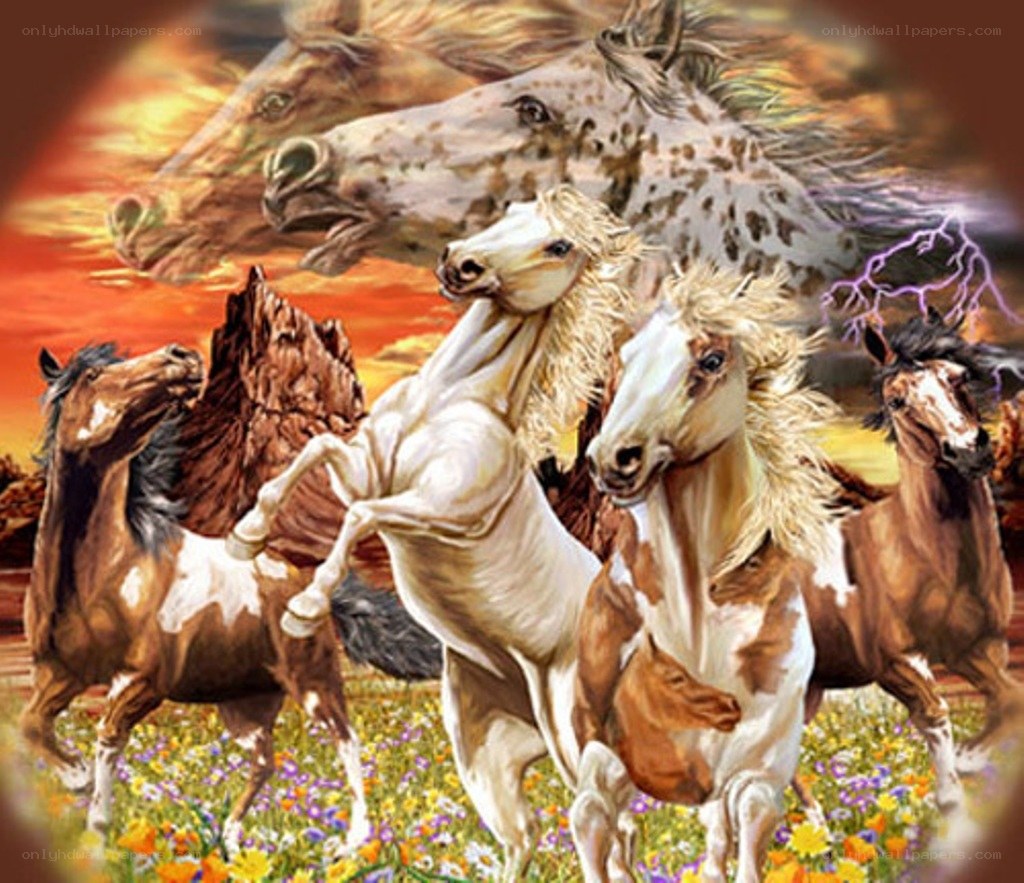 Horses running in a field