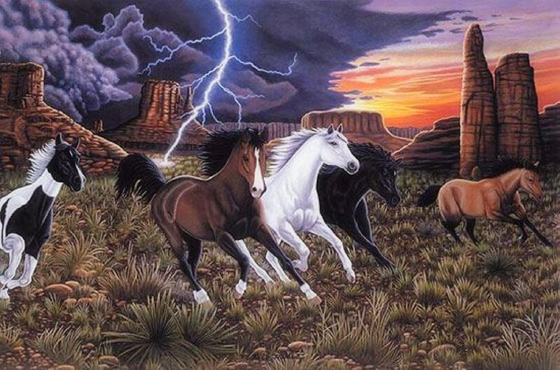 Horses Running in Desert — Brown, Dramatic