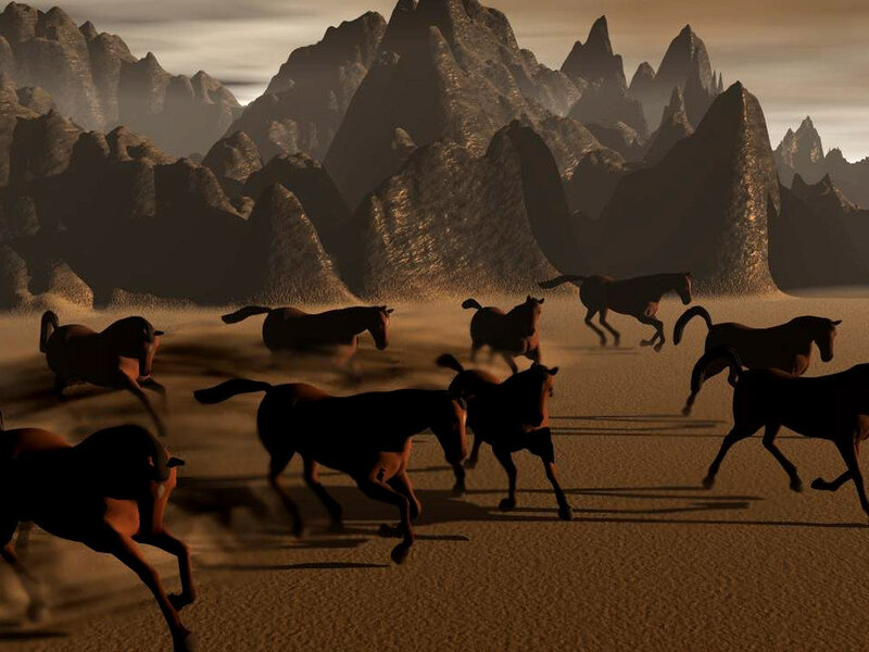 Horses Running in Desert — Brown