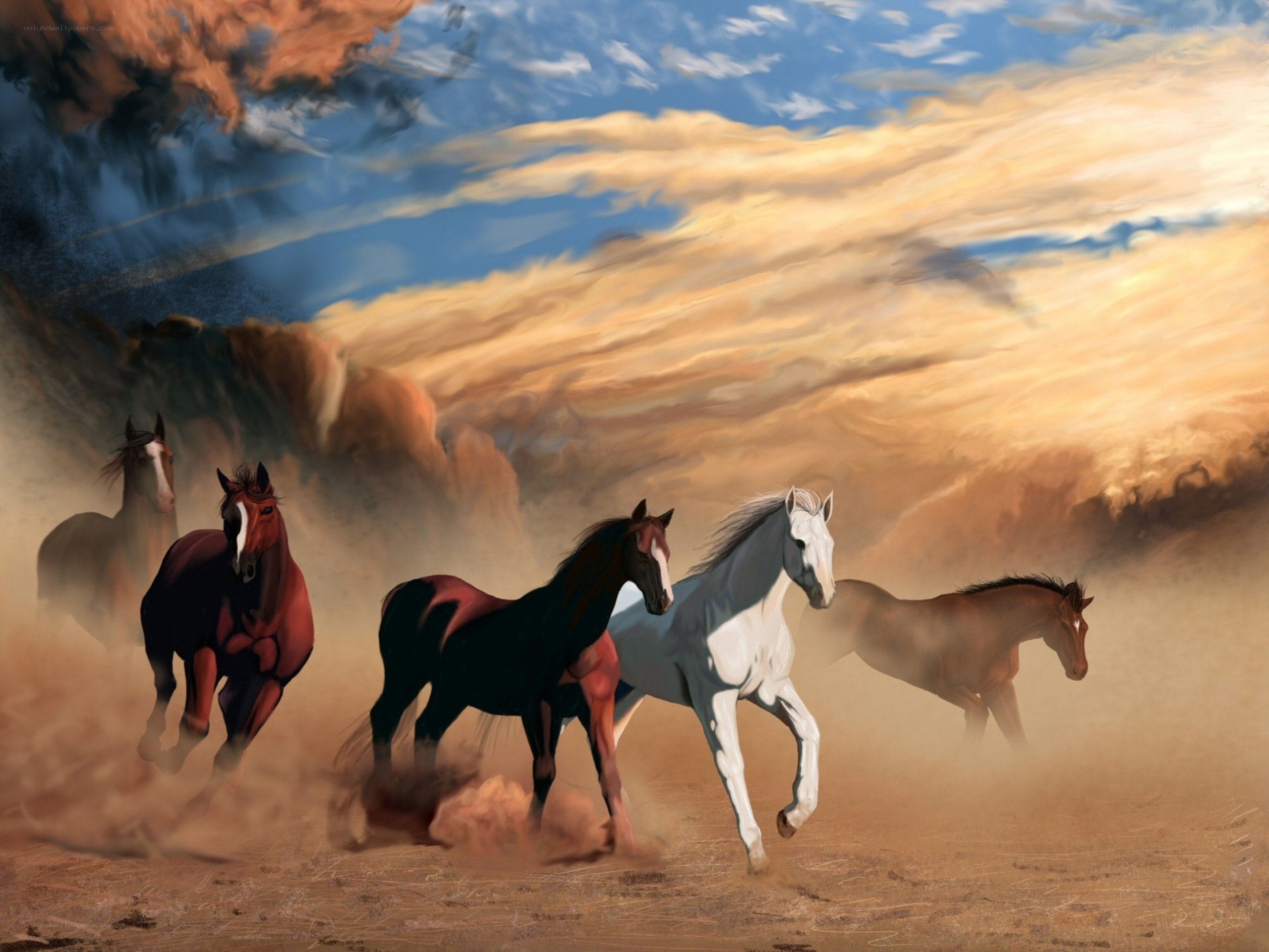 Horses running in dust storm