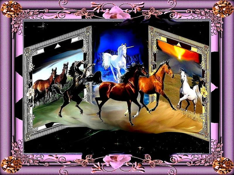 Horses Running in Fantasy Scene — Purple