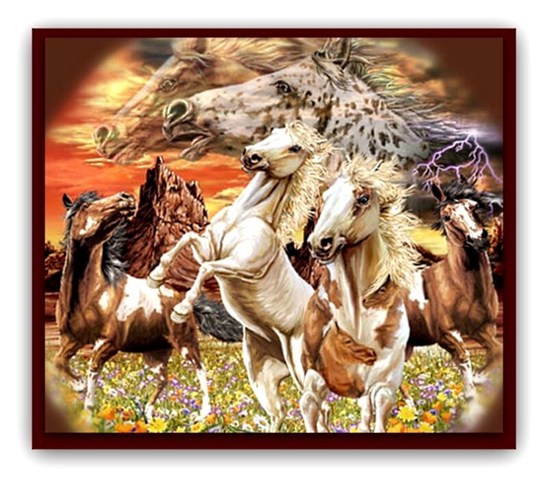 Horses Running in Field — Brown, Dramatic, Sunset