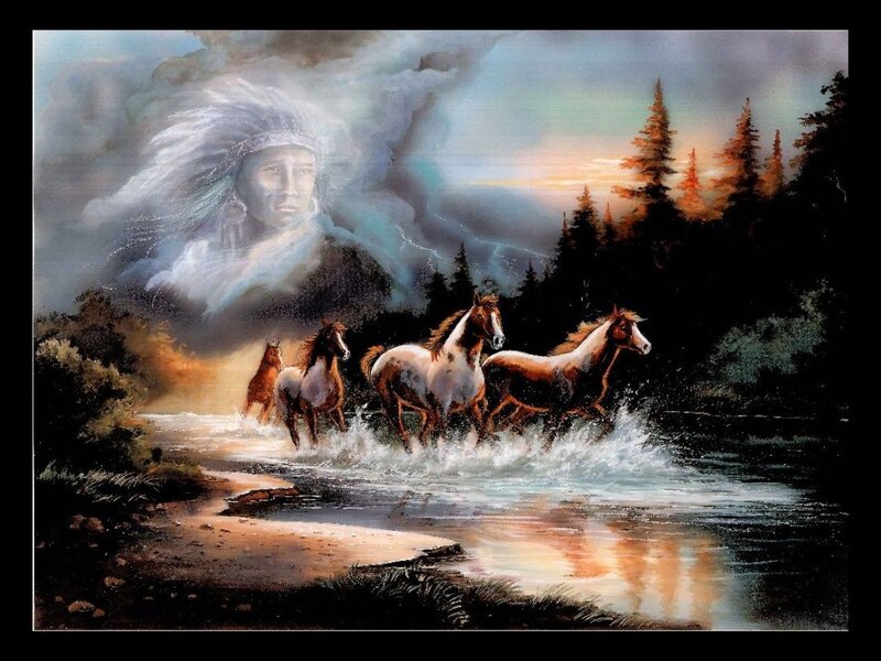 Horses Running in River — Blue