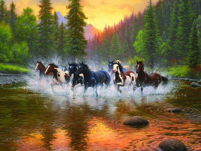 Horses Running in River — Orange