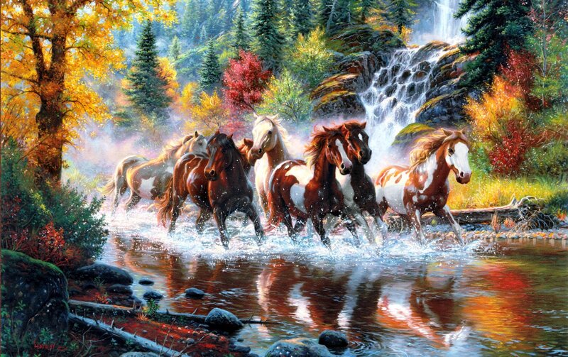 Horses Running in River