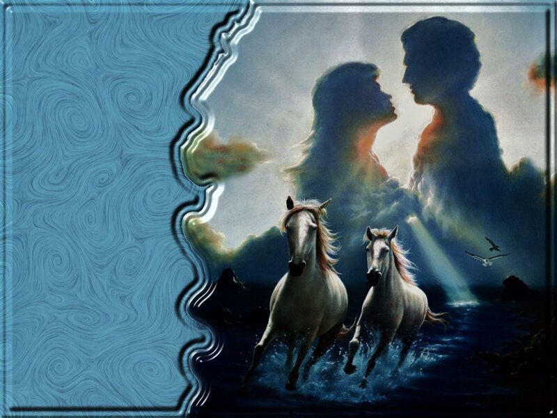 Horses running in water