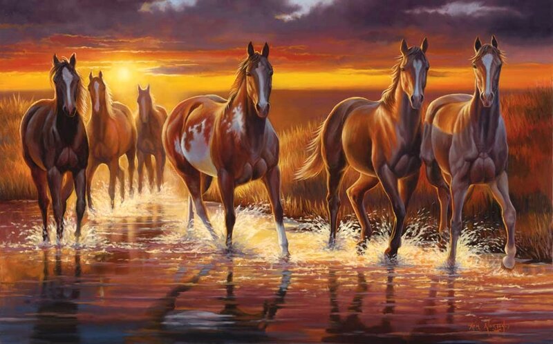 Horses Running in Water — Orange