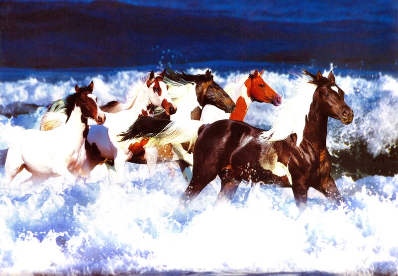 Horses Running in Waves