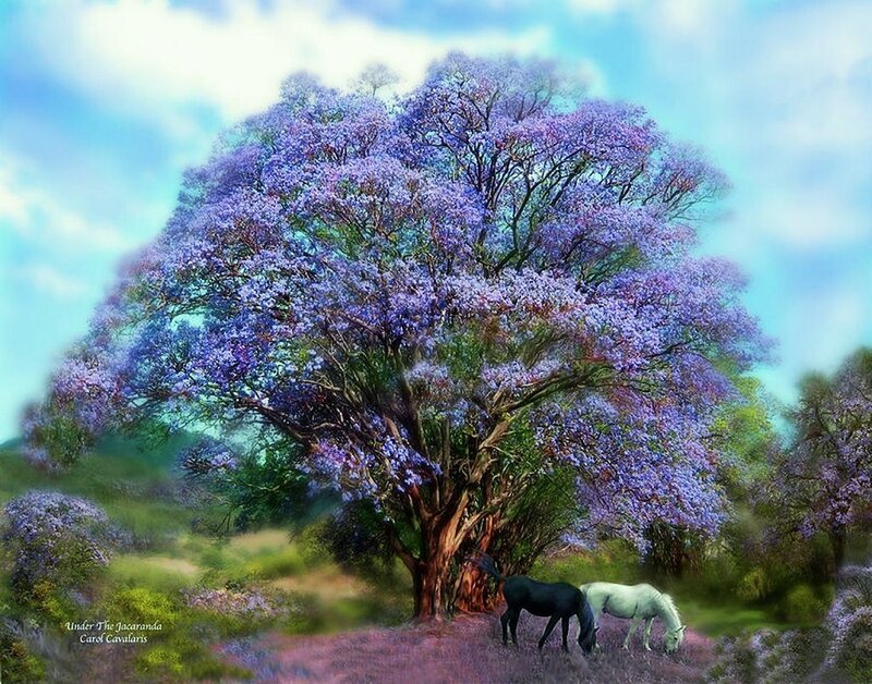 Horses under a Tree — Purple, Serene