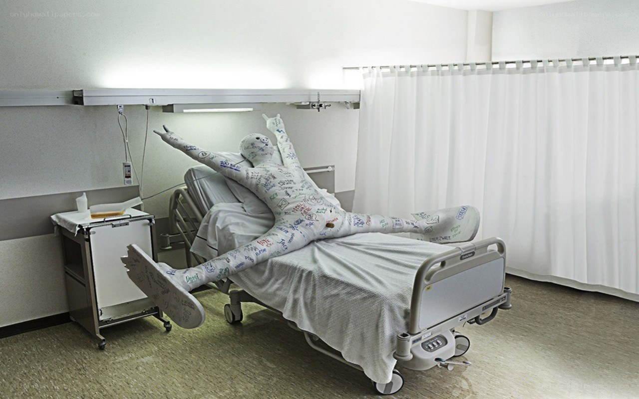 Hospital bed with mannequin