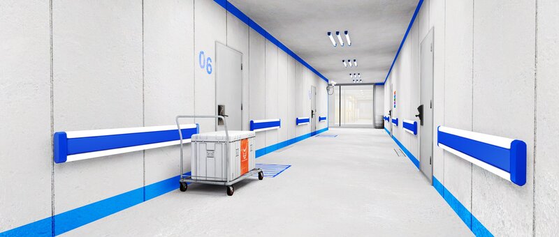 hospital corridor with medical cart