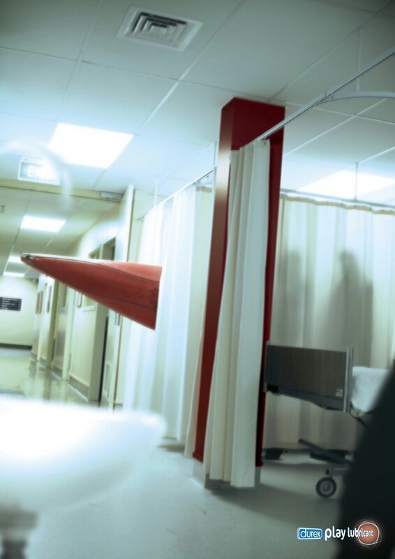 Hospital corridor with red object