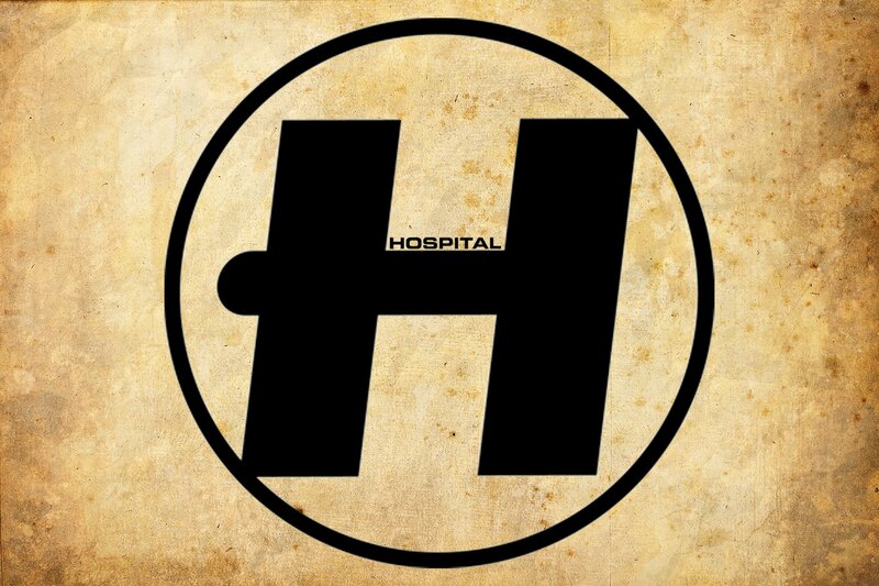 Hospital logo on aged paper