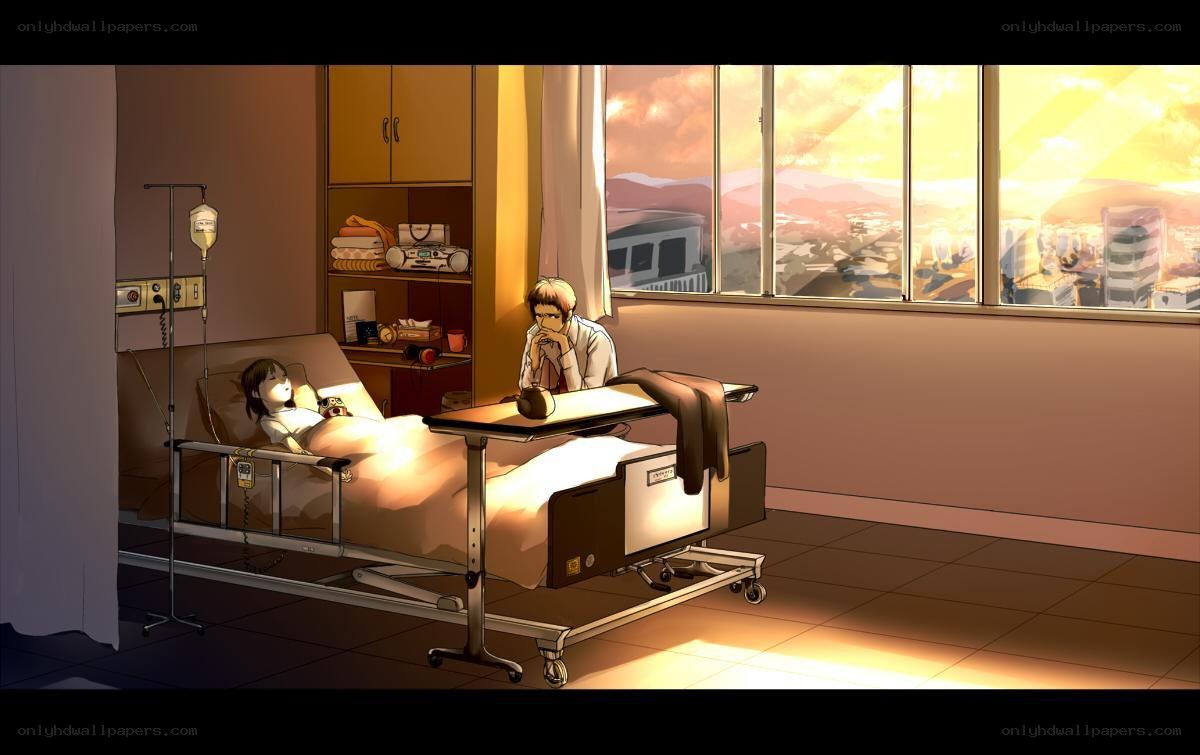 Hospital room at sunset