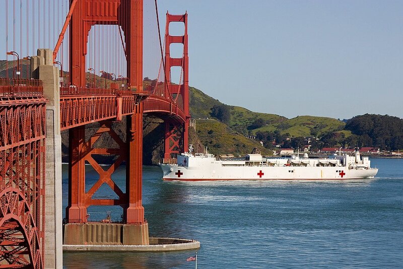 Hospital ship near Golden Gate Bridge