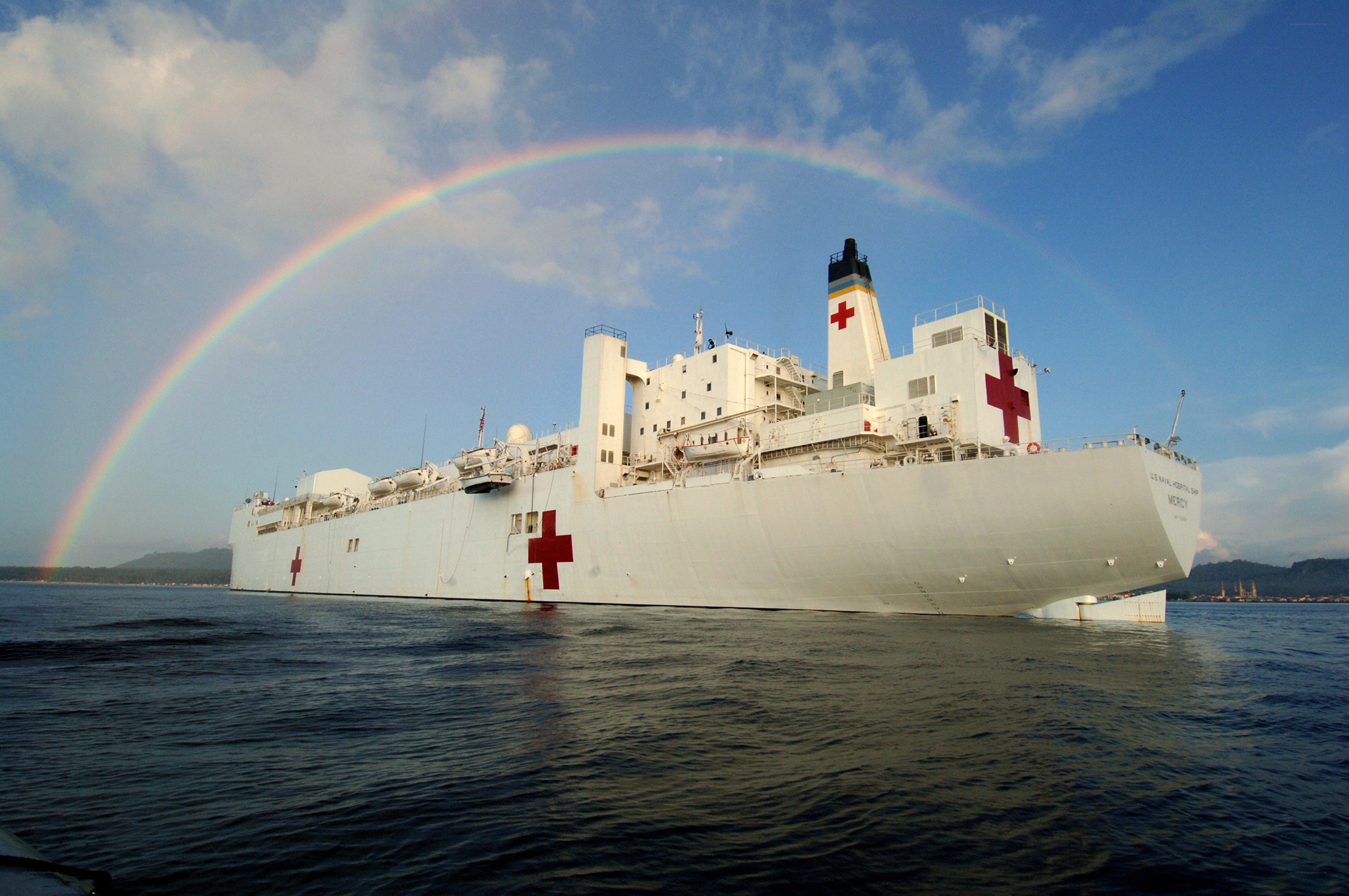 Hospital ship with rainbow