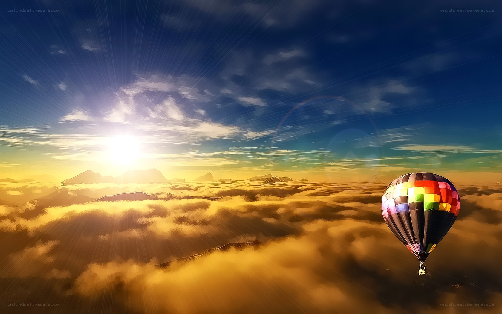 Hot air balloon above clouds