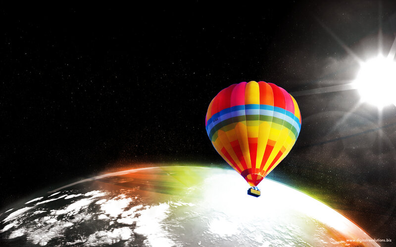 Hot air balloon above Earth