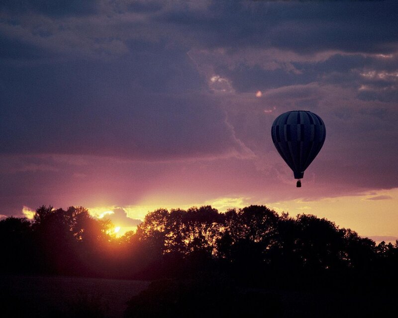 Hot Air Balloon at Sunset — Purple