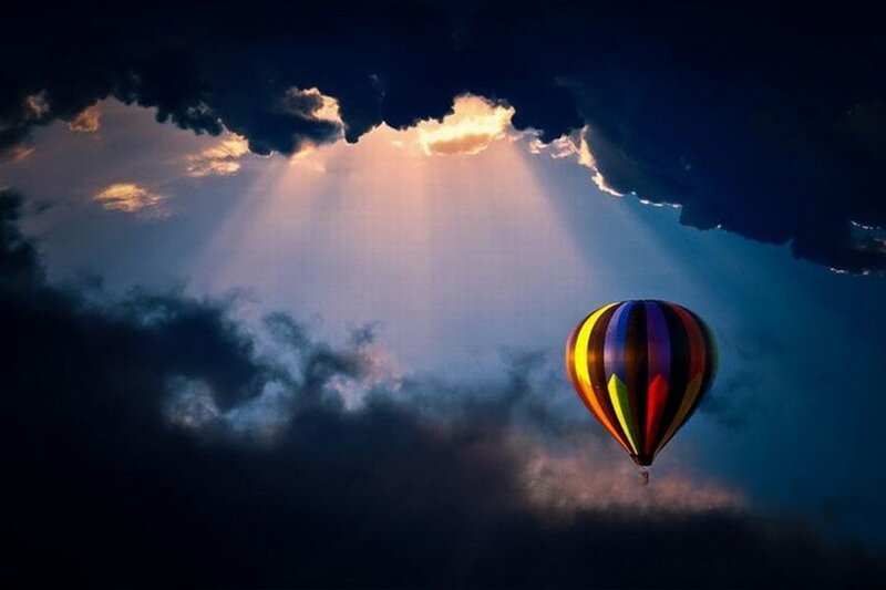 Hot Air Balloon — Blue, Dramatic, Sunset