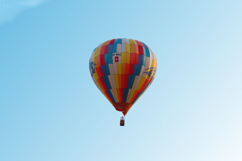 Hot Air Balloon — Blue, Serene, Afternoon, Photograph, Sky, Basket