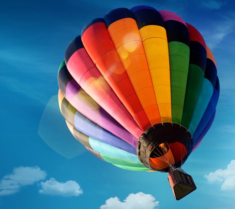 Hot Air Balloon — Blue, Serene, Morning, Photograph, Basket, Sky