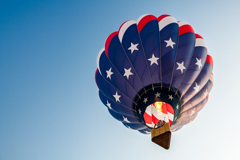 Hot Air Balloon — Blue, Serene, Morning, Photograph, Basket