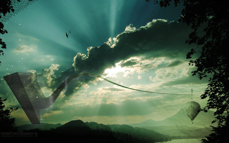 Hot air balloon in a dreamy landscape