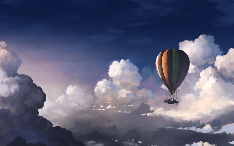Hot Air Balloon in Clouds — Blue
