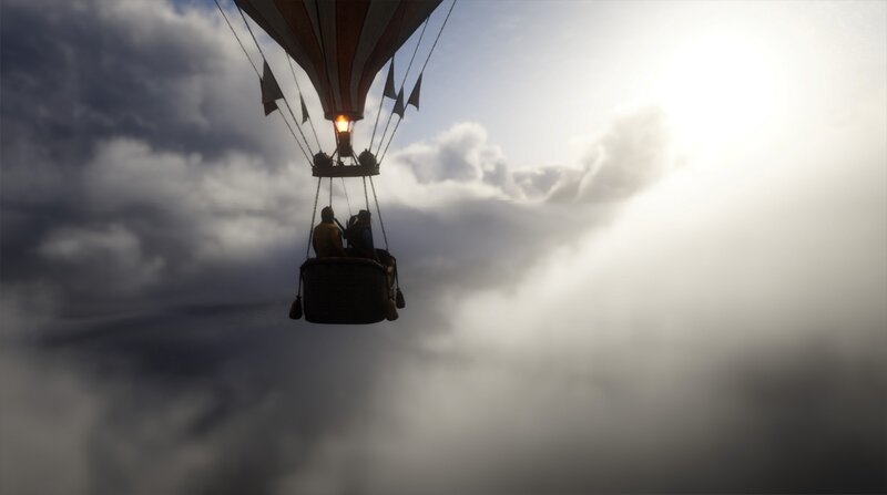 Hot Air Balloon in Clouds — Gray