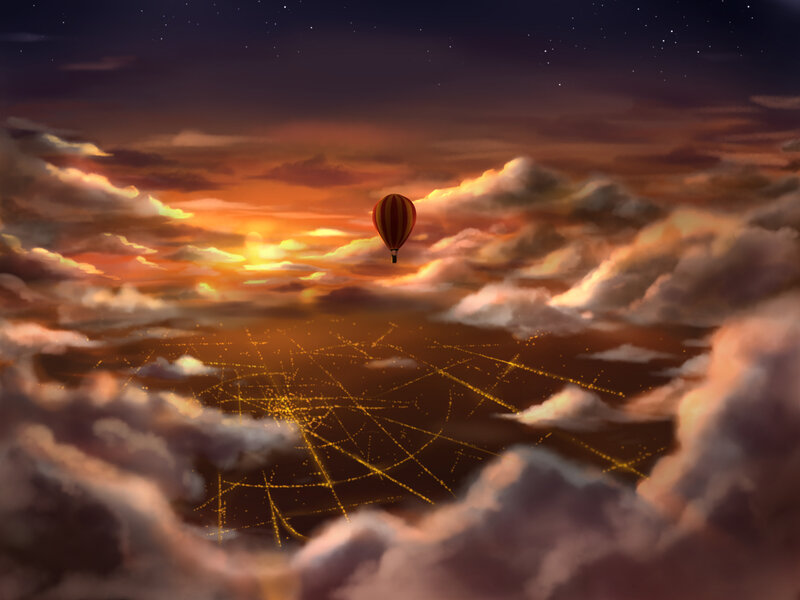 Hot Air Balloon in Clouds — Orange