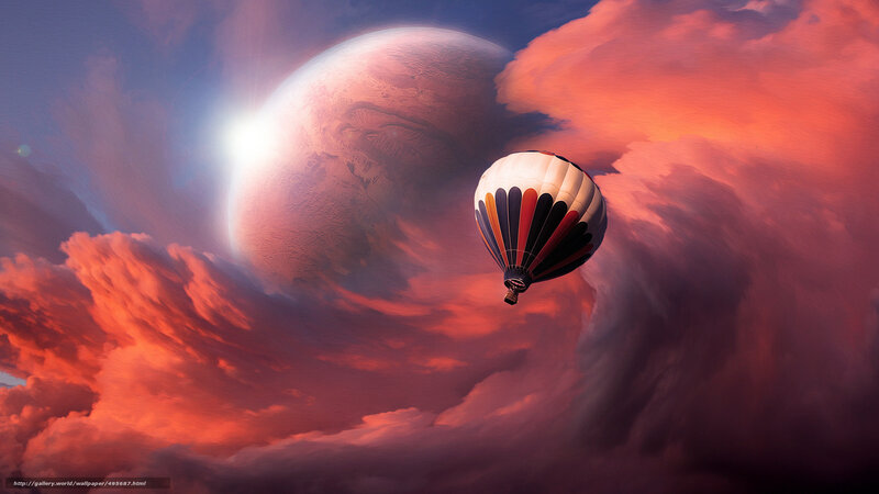 Hot Air Balloon in Clouds — Red, Dramatic