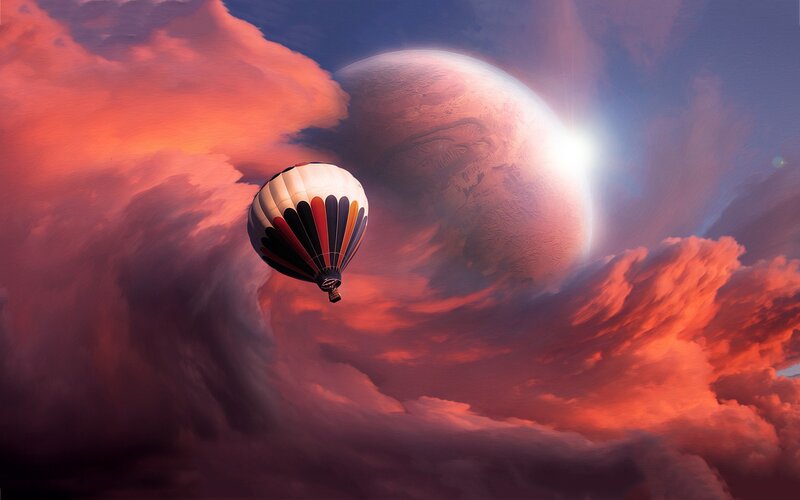 Hot Air Balloon in Clouds