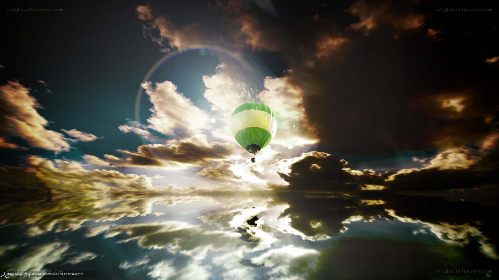 Hot air balloon in cloudy sky
