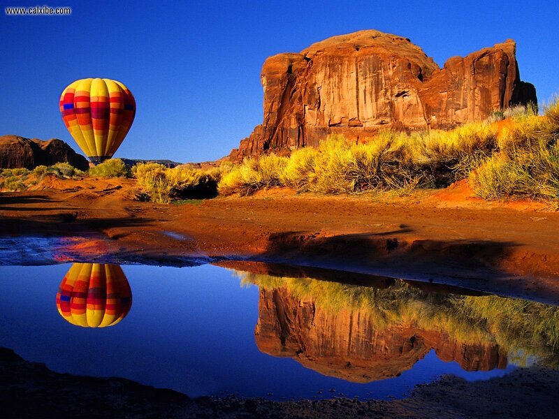 Hot Air Balloon in Desert — Blue, Serene