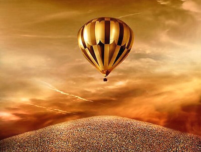 Hot Air Balloon in Desert — Gold