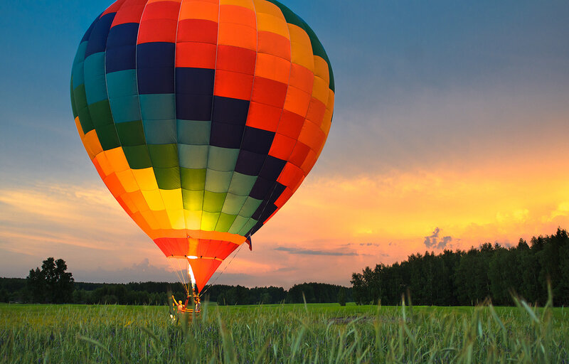 Hot Air Balloon in Field — Orange