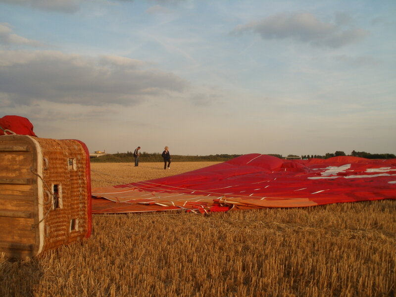 Hot Air Balloon in Field — Red
