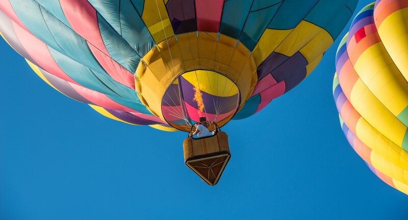 Hot Air Balloon in Flight — Blue, Serene