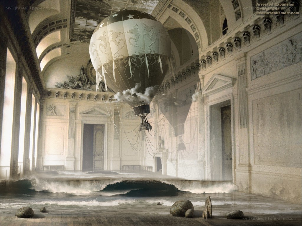 Hot air balloon in flooded hall