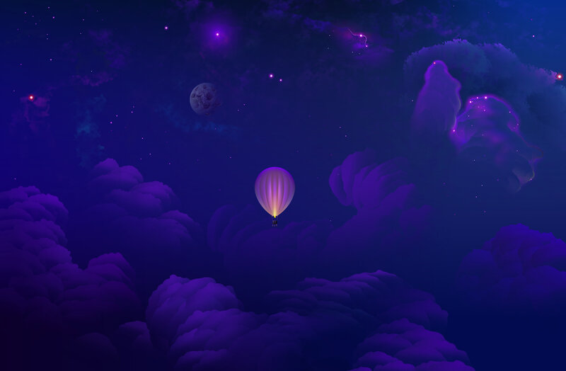 hot air balloon in purple sky