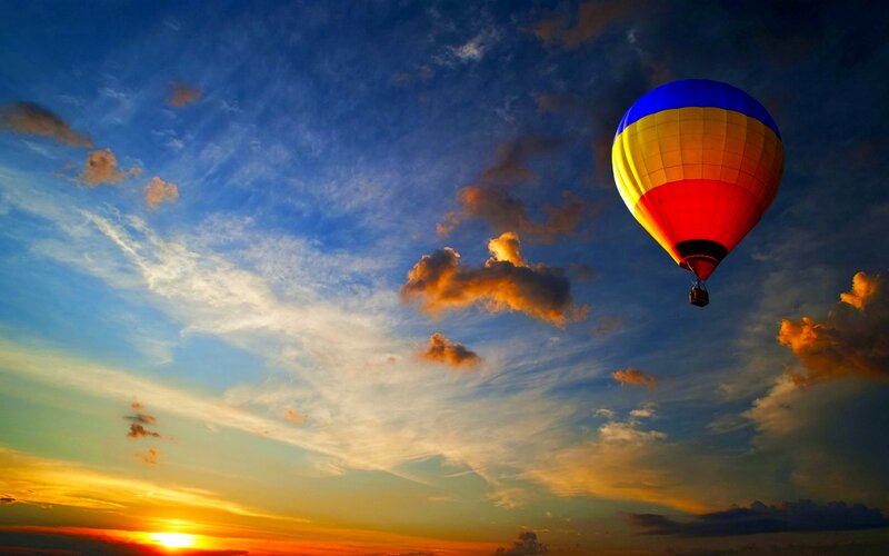 Hot Air Balloon in Sky — Blue, Dramatic