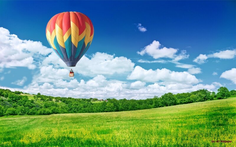Hot Air Balloon in Sky — Blue, Serene, Afternoon, Photograph