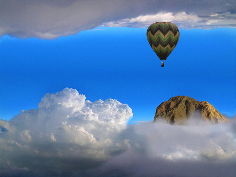 Hot Air Balloon in Sky — Blue, Serene